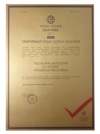 Certyfikat Firma godna zaufania - La Storia
